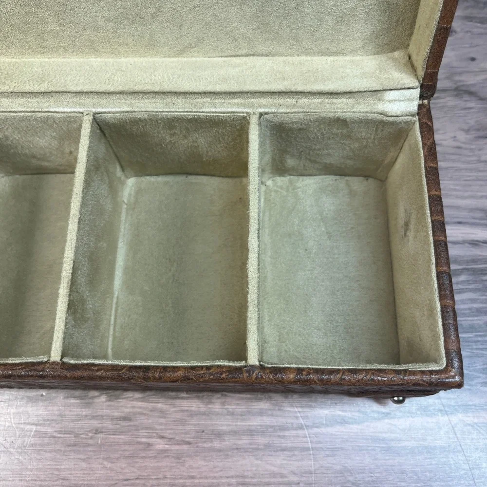 Watch Box Brown Faux Croc Embossed 4-Slot Travel Accessory Case Organizer
